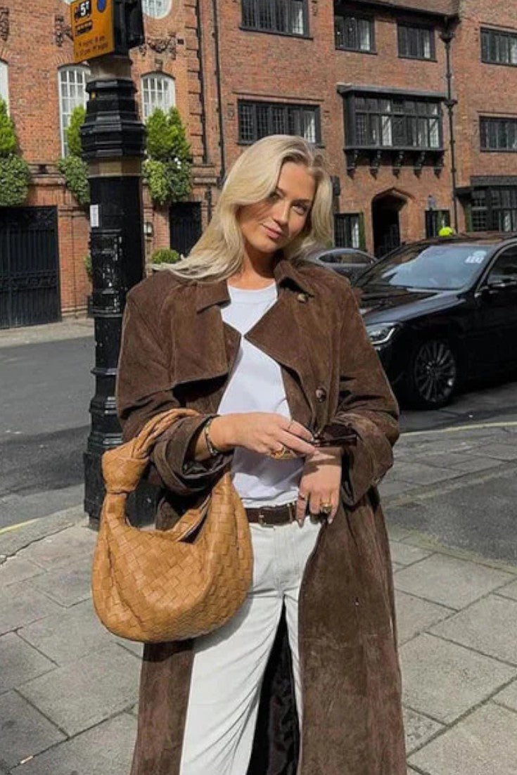 Millie | Brown Suede-Look Trench Coat