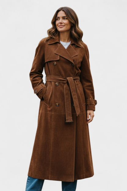 Millie | Brown Suede-Look Trench Coat