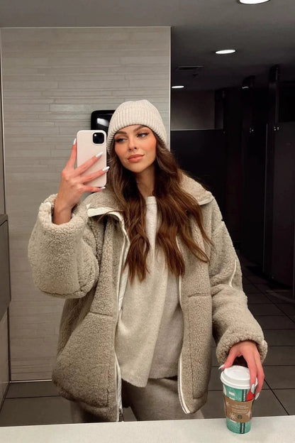 Millie | Cream Teddy Zip Jacket