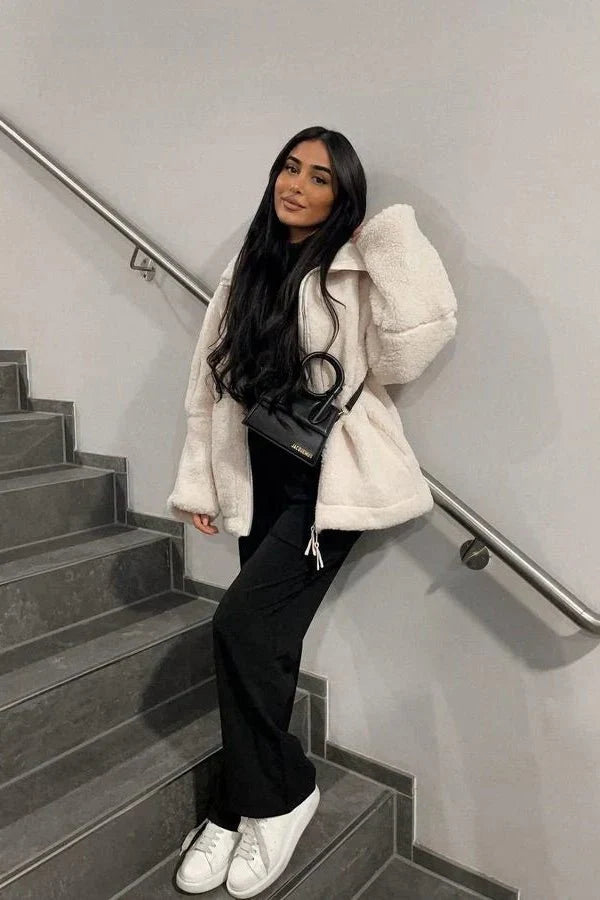 Millie | Cream Teddy Zip Jacket