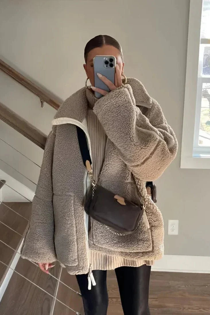 Millie | Cream Teddy Zip Jacket