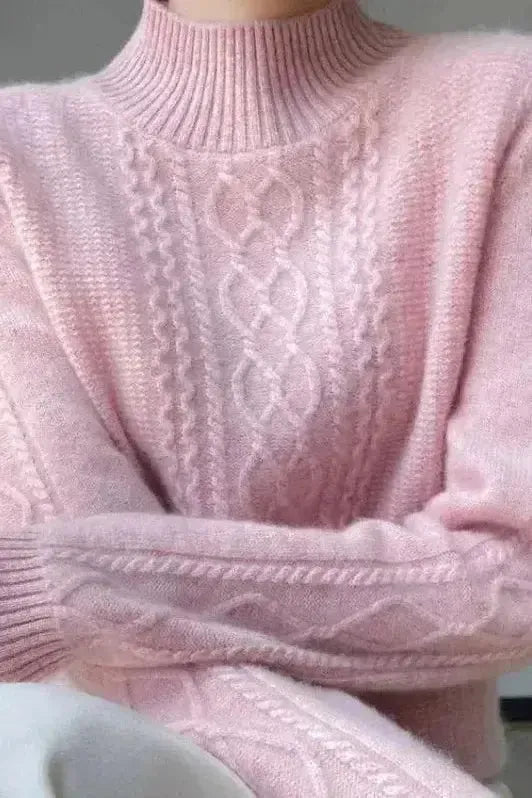 Millie | Blue Cable-Knit High-Neck Jumper