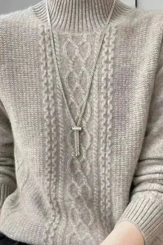 Millie | Blue Cable-Knit High-Neck Jumper