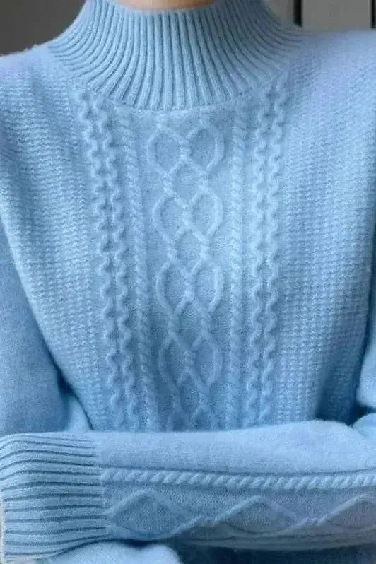 Millie | Blue Cable-Knit High-Neck Jumper