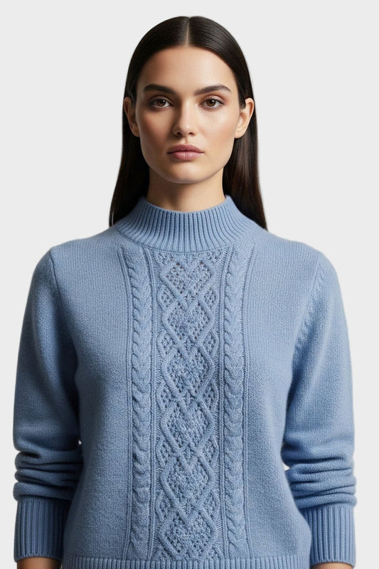 Millie | Blue Cable-Knit High-Neck Jumper