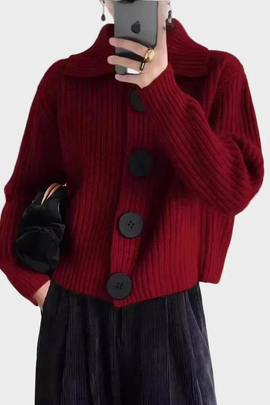 Millie | Burgundy Chunky Collared Cardigan
