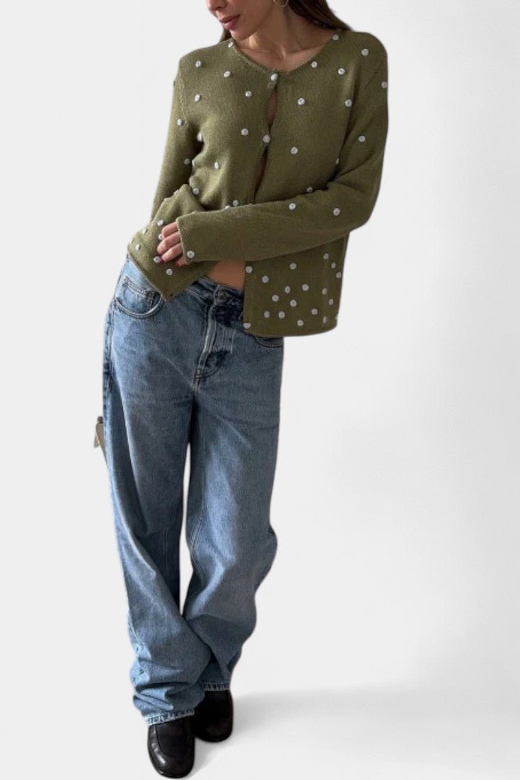 Millie | Olive Polka-Dot Cardigan