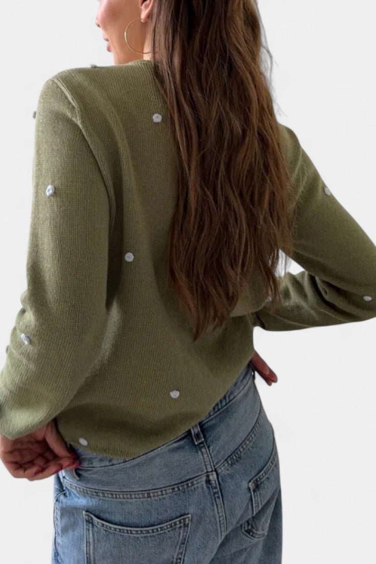 Millie | Olive Polka-Dot Cardigan