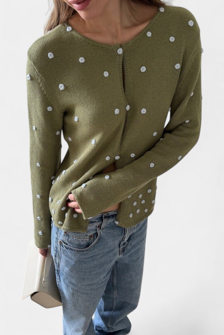 Millie | Olive Polka-Dot Cardigan