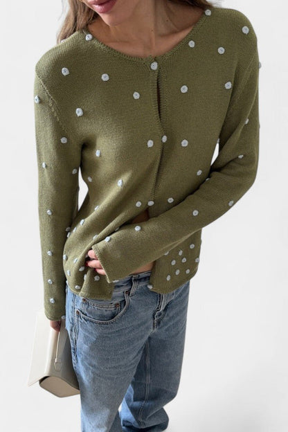 Millie | Olive Polka-Dot Cardigan