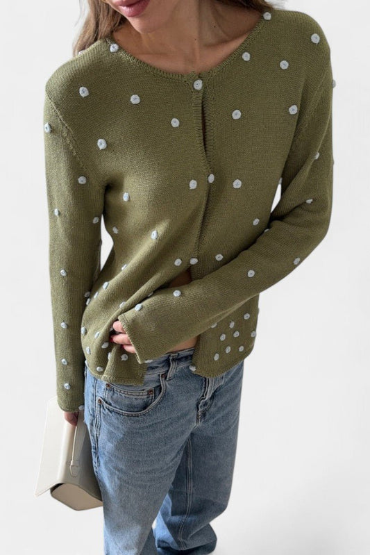 Millie | Olive Polka-Dot Cardigan
