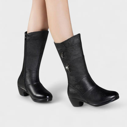 Millie | Black Mid-Heel Boots