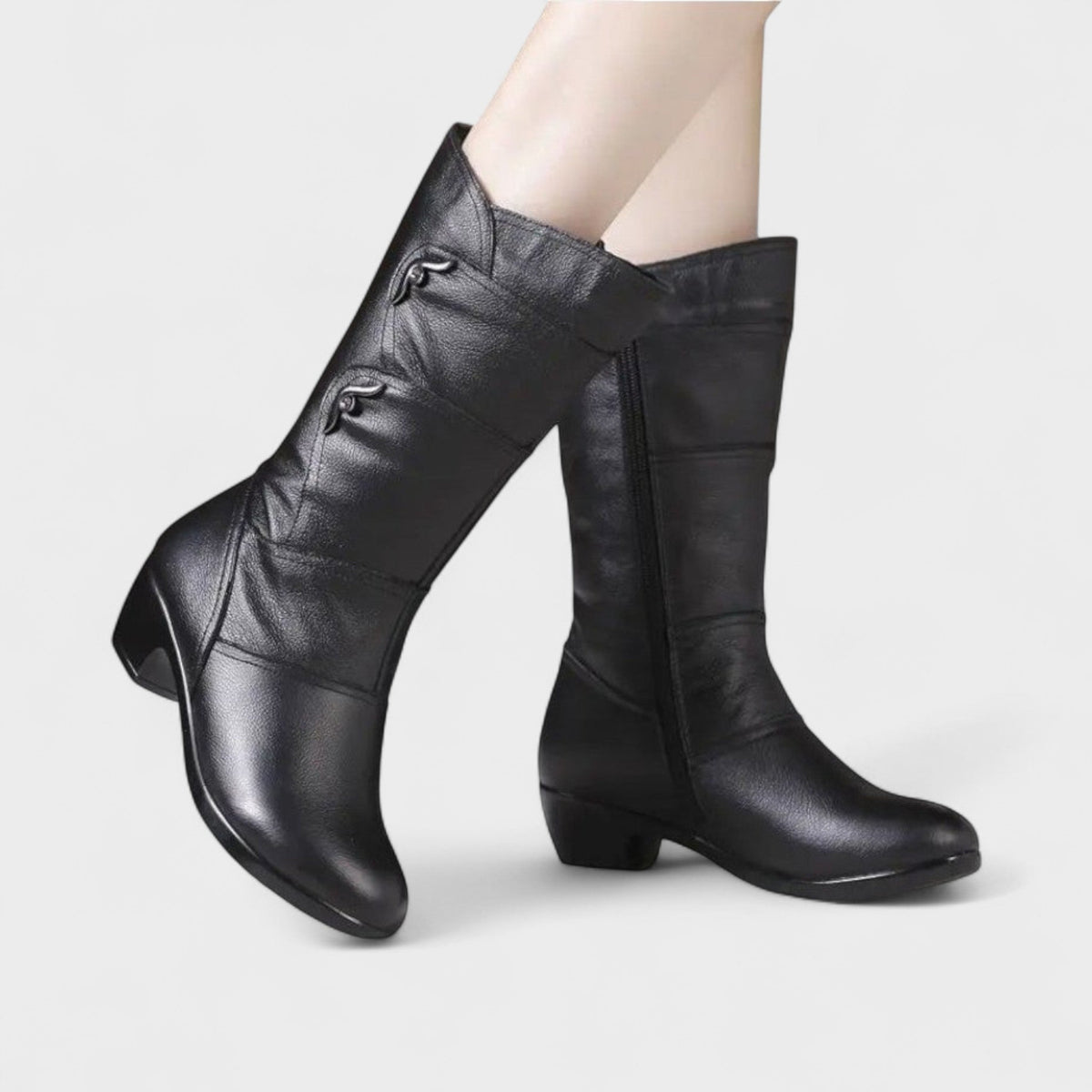 Millie | Black Mid-Heel Boots