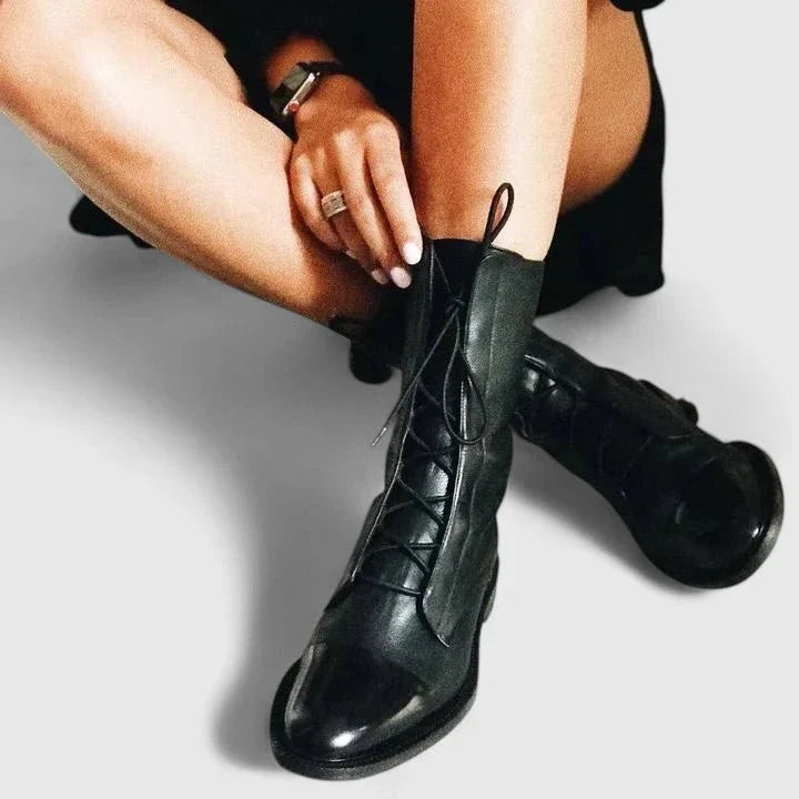 Millicent | Black Lace-Up Ankle Boots