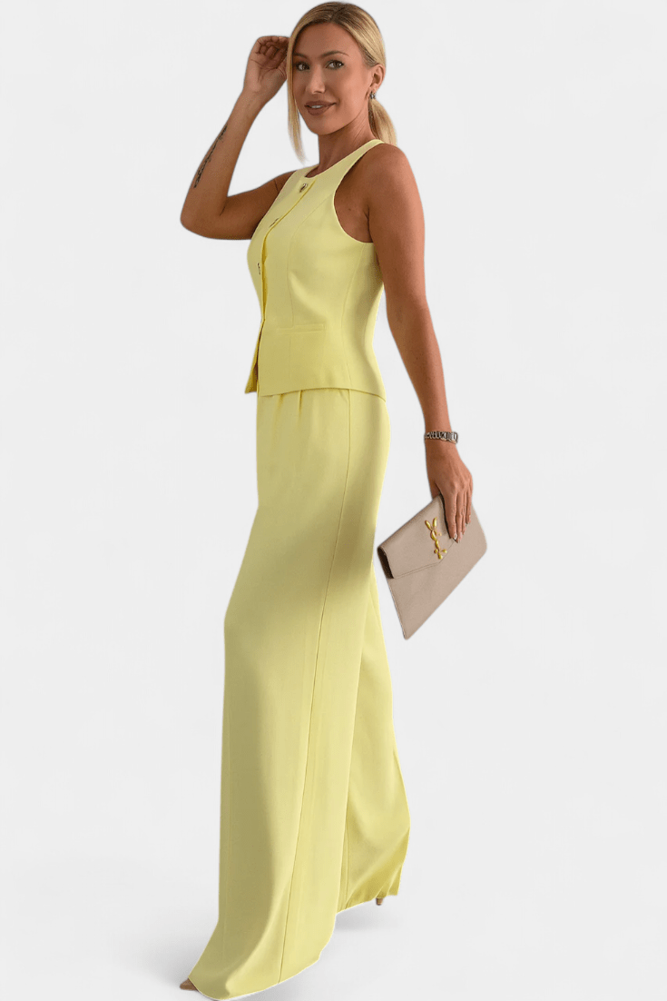 Millicent | Sleeveless Waistcoat & Wide-Leg Trouser Set