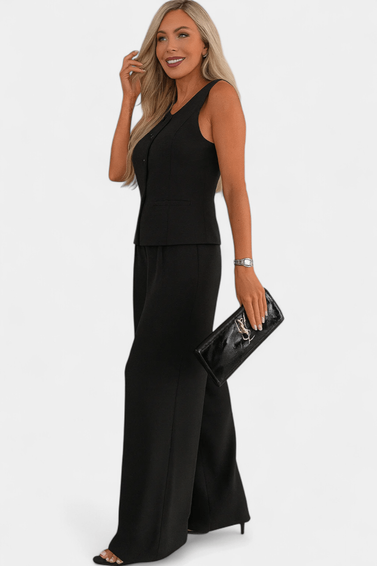 Millicent | Sleeveless Waistcoat & Wide-Leg Trouser Set