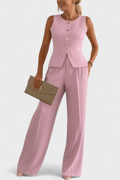 Millicent | Sleeveless Waistcoat & Wide-Leg Trouser Set