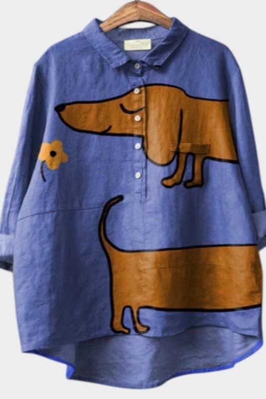 Millie | Blue Dachshund Print Shirt
