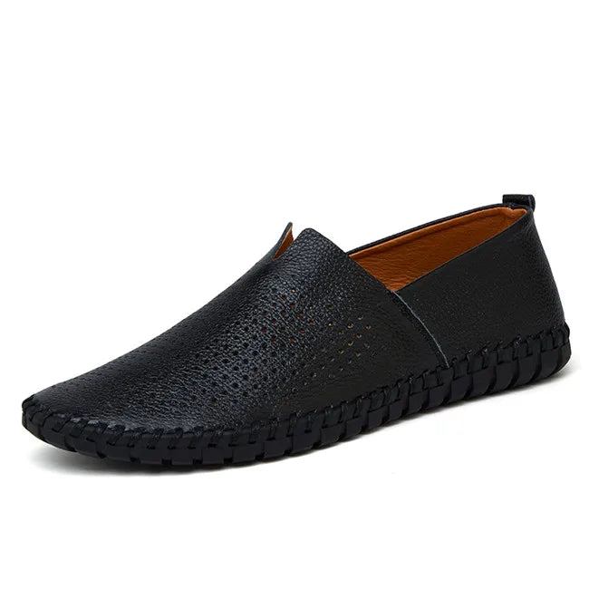 Derek | Navy Leather Slip-On Loafers