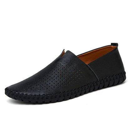 Derek | Navy Leather Slip-On Loafers