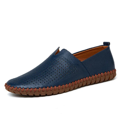 Derek | Navy Leather Slip-On Loafers