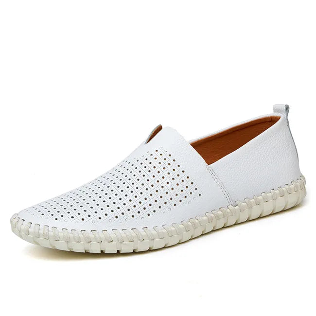 Derek | Navy Leather Slip-On Loafers