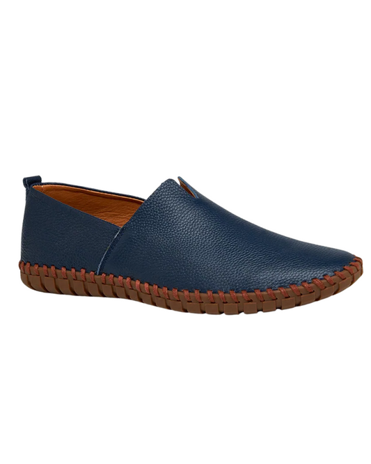 Derek | Navy Leather Slip-On Loafers