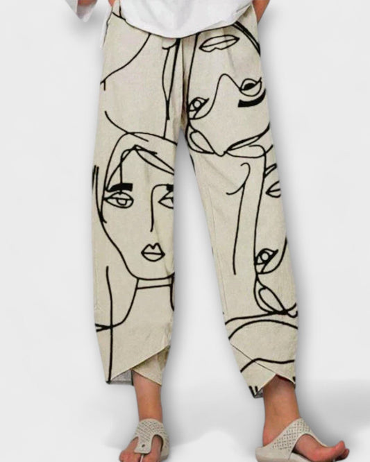 Nia | Abstract Face Print Trousers