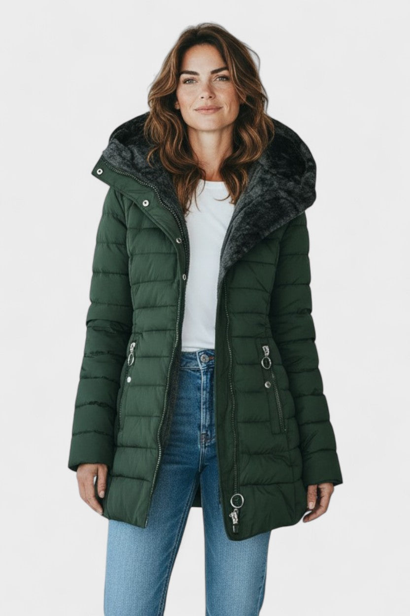 Nadine | Olive Faux-Fur Trim Parka