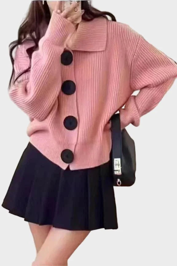 Naomi | Pink Chunky Collared Cardigan
