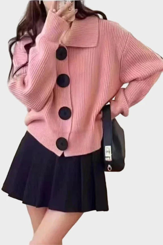 Naomi | Pink Chunky Collared Cardigan