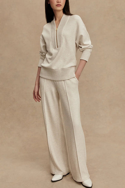 Nellie | Zip-Neck Knit Top & Trouser Set