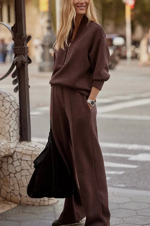 Nellie | Zip-Neck Knit Top & Trouser Set