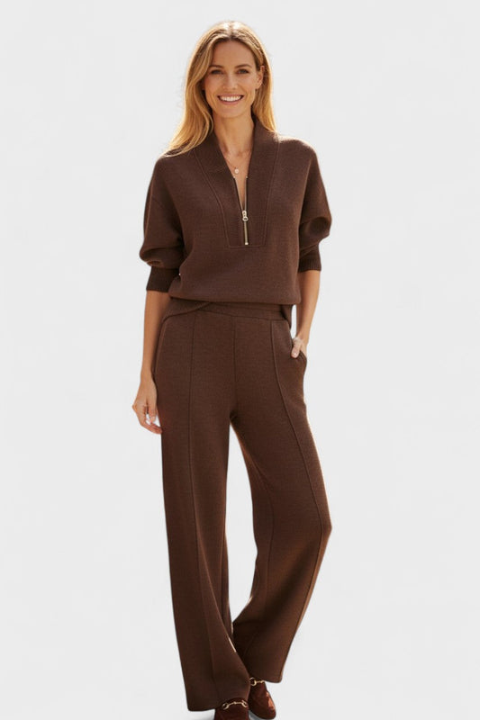 Nellie | Zip-Neck Knit Top & Trouser Set