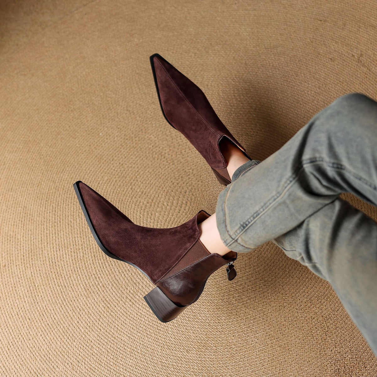Nellie | Brown Suede-Look Ankle Boots