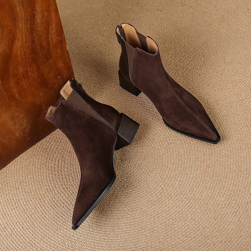 Nellie | Brown Suede-Look Ankle Boots