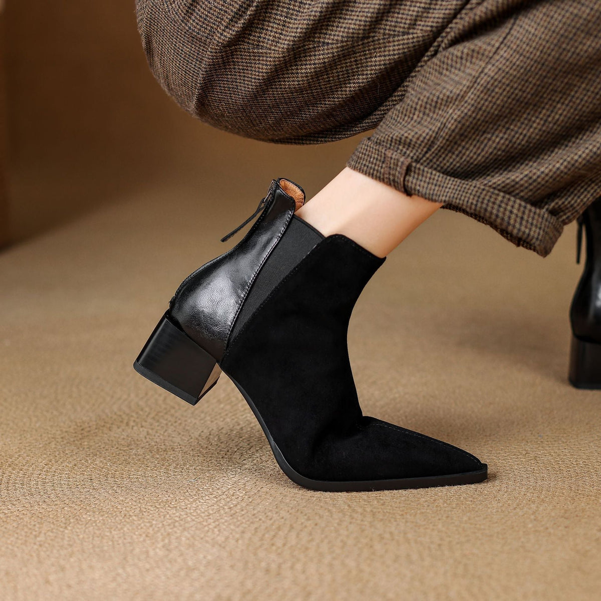 Nellie | Brown Suede-Look Ankle Boots