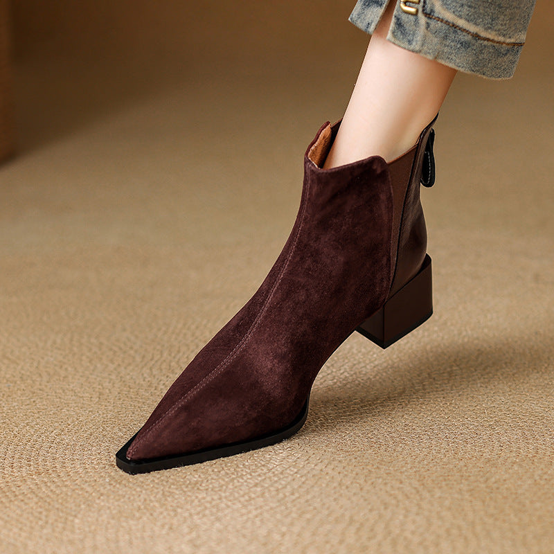 Nellie | Brown Suede-Look Ankle Boots