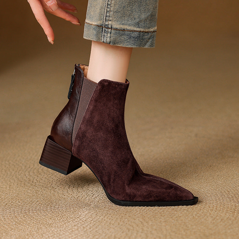 Nellie | Brown Suede-Look Ankle Boots