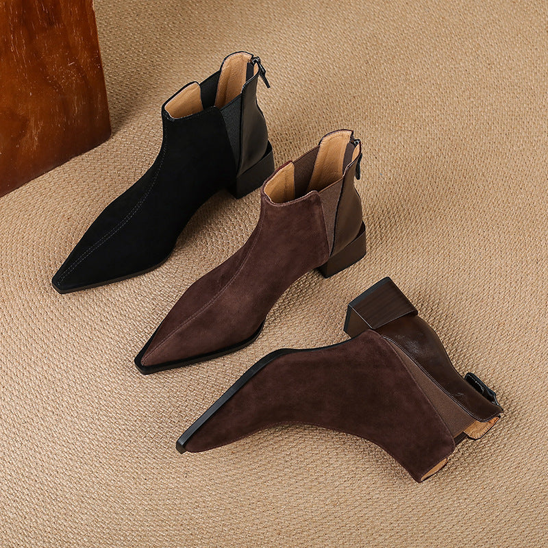 Nellie | Brown Suede-Look Ankle Boots