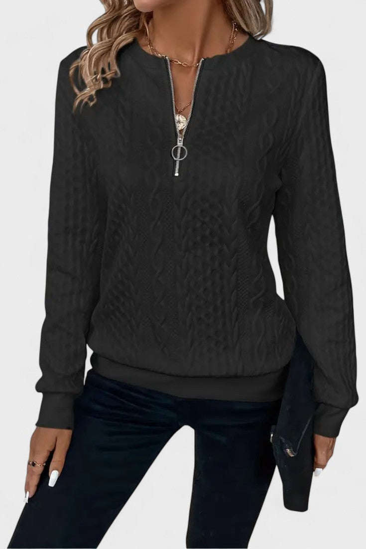 Nellie | Pink Cable-Knit Half-Zip Jumper