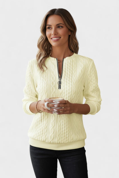 Nellie | Pink Cable-Knit Half-Zip Jumper