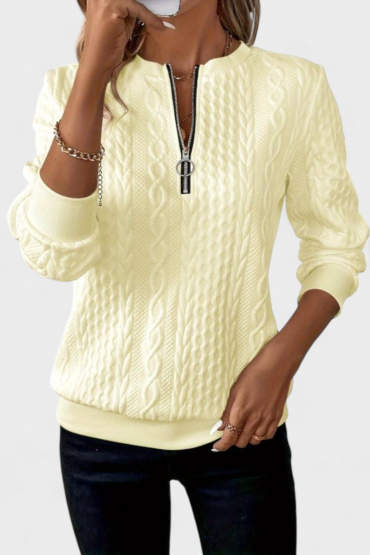 Nellie | Pink Cable-Knit Half-Zip Jumper