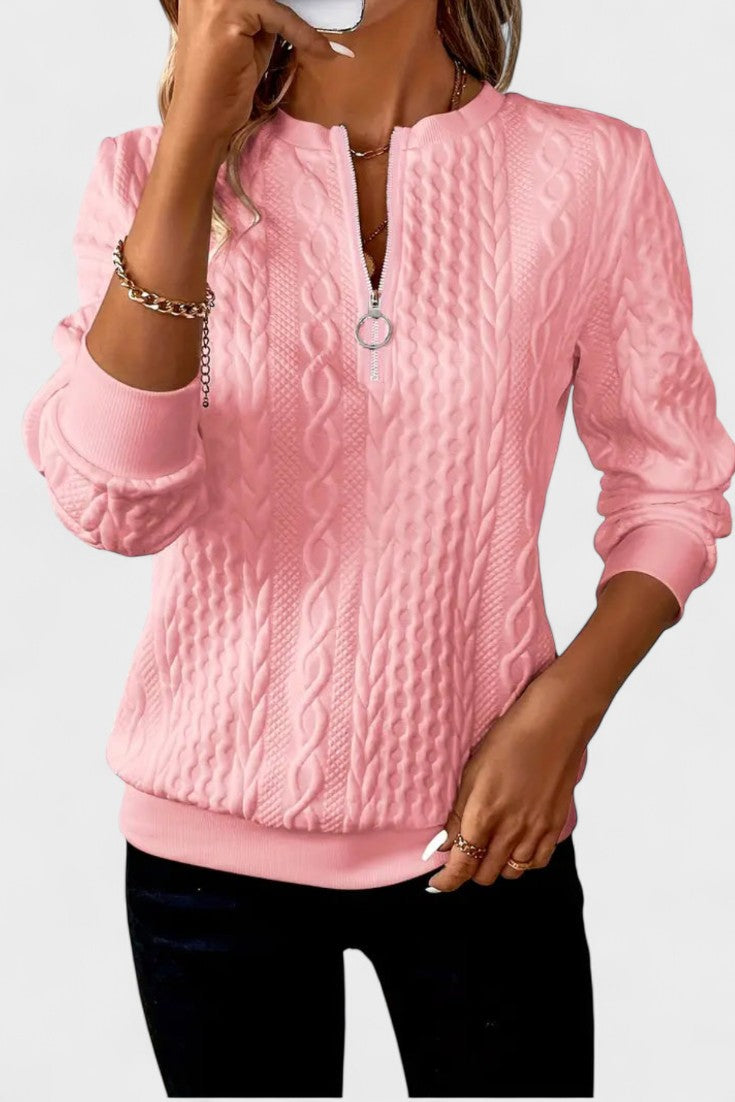 Nellie | Pink Cable-Knit Half-Zip Jumper