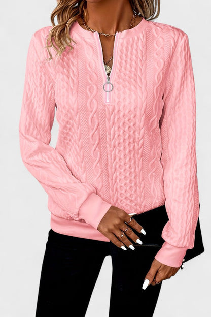 Nellie | Pink Cable-Knit Half-Zip Jumper