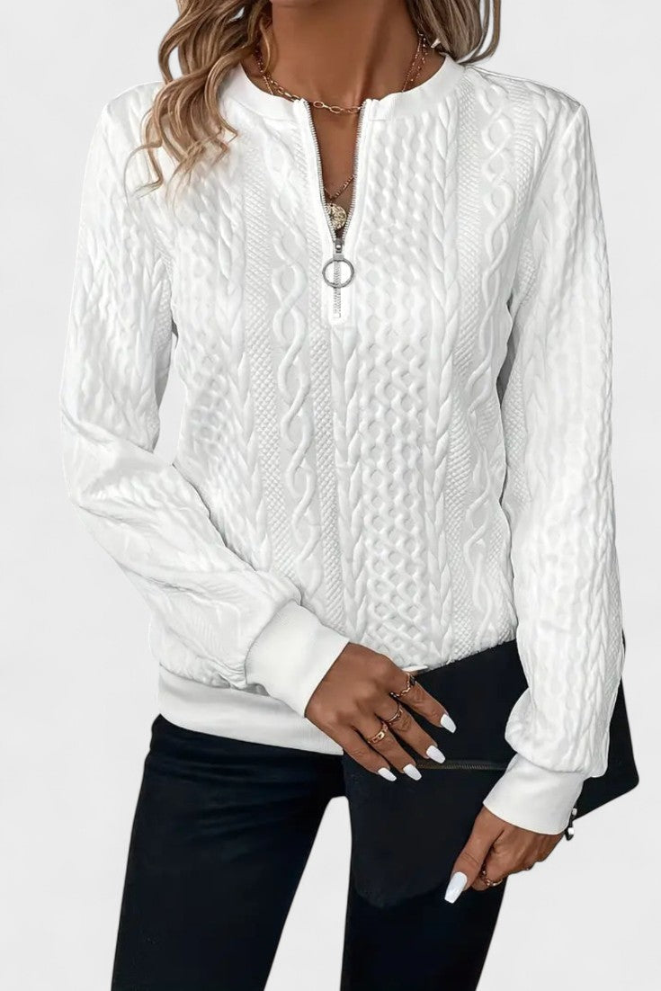 Nellie | Pink Cable-Knit Half-Zip Jumper