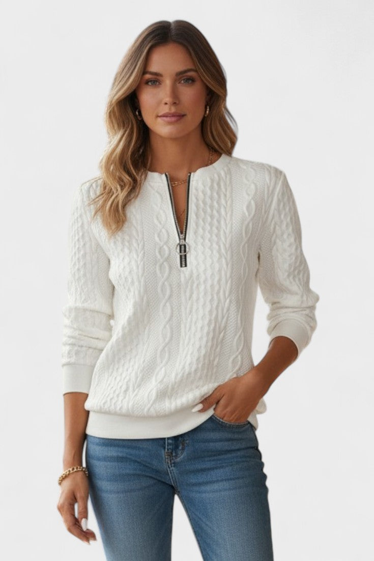 Nellie | Pink Cable-Knit Half-Zip Jumper