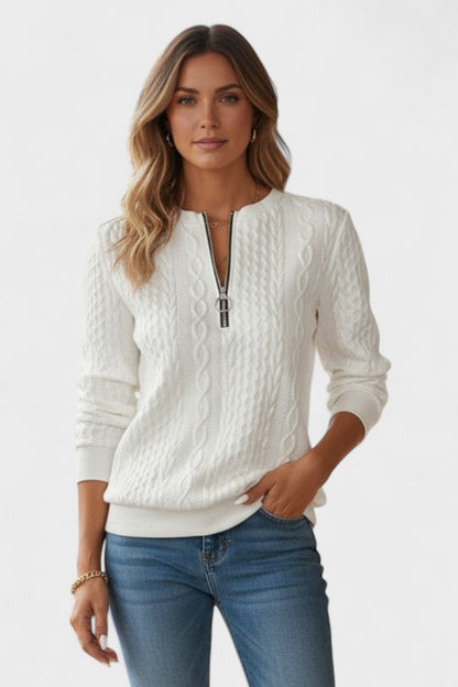 Nellie | Pink Cable-Knit Half-Zip Jumper