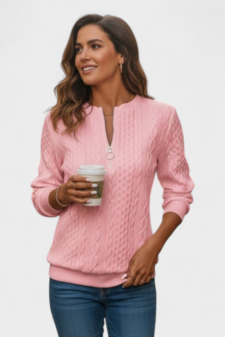 Nellie | Pink Cable-Knit Half-Zip Jumper