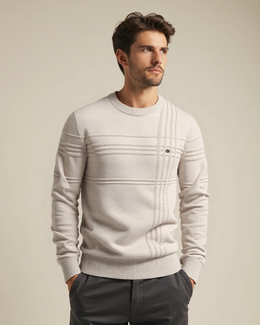 Noel | Cream Striped Crew-Neck Jumper